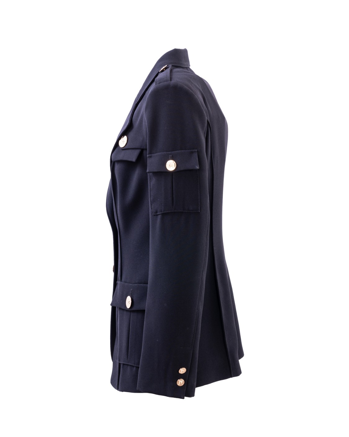 shop ELISABETTA FRANCHI Saldi Giacca: Elisabetta Franchi giacca in crêpe fermo caratterizzata da motivo di tasche e patte sovrapposte.
Fodera in raso.
Spallina imbottita.
Cintura removibile con fibbia in metallo dorato.
Accessorio e bottoni in metallo dorato.
Composizione: 100% Poliestere.
Fabbricato in Italia.. GI07136E2-110 number 7139178